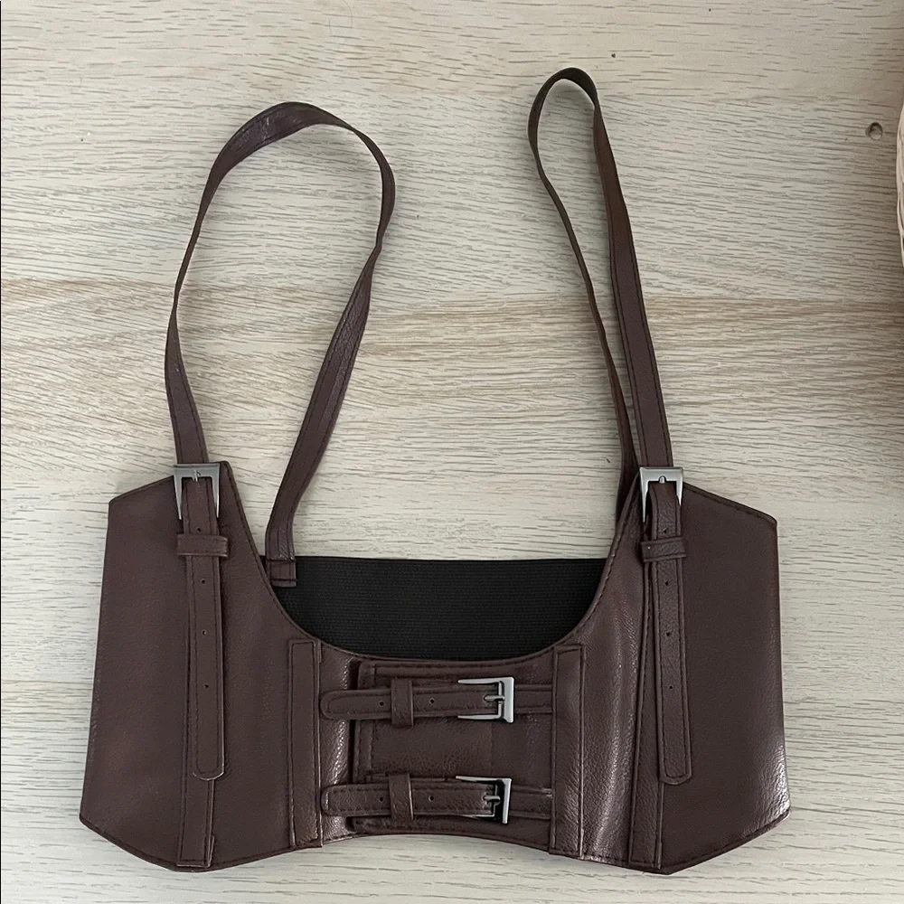 Brown Leather Buckle Corset Top - Picture 1 of 2